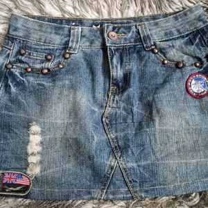 Y2k Vintage Denim Studded Patchwork Skirt