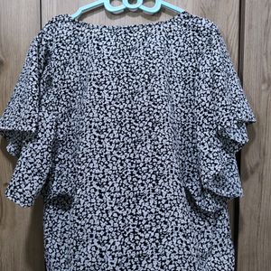 Black And White Butterfly Sleeve Top