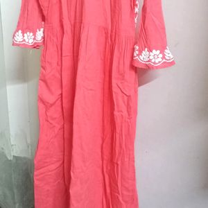 Coral Chikankari Cotton A-line Kurta