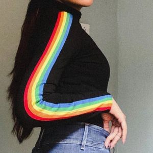 Rainbow Striped High Neck Top