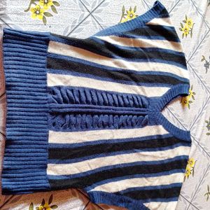 Striped V- Neck Knit Woolen Top