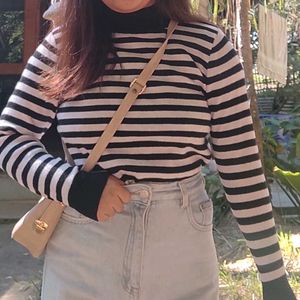 Striped Turtle Neck Top