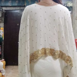 White Anarkali Gown With Attached Dupatta