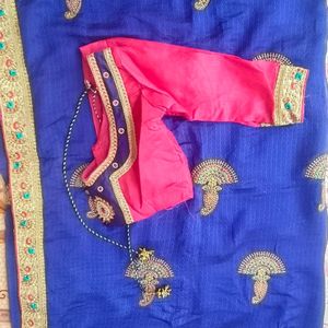 New Blue Saree With Blouse