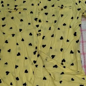 Yellow Round Neck Shirt With Black Heart Print