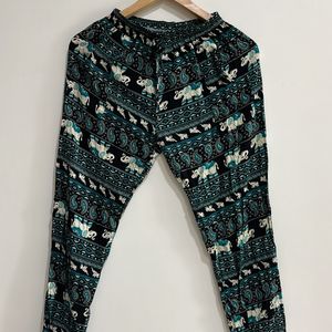 Stretchy Hippie Pants With Cuffed Hems & Tie-up Waist