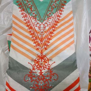 Embroideried Neckline Cotton Dress Orange