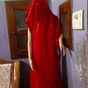 Ready To Wear Saaree Sequence Red Saree.