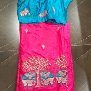 Beautiful Silk Saree & Blouse With Embroidery Work