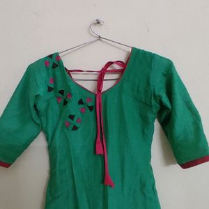 Pink With Green Kurta Set