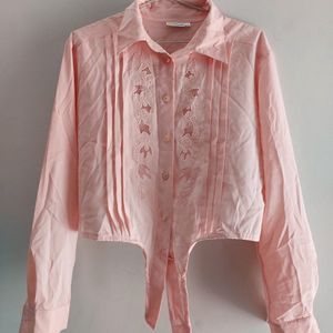 PEACH TIE UP SHIRT WITH LACE