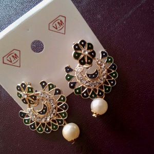 Silver jhumka /new Green Chand Bali (2 Earrings)