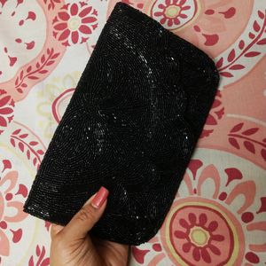 Black Sparkle Beaded Clutch