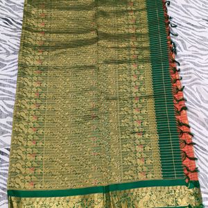 green colour pure kanche pattu saree