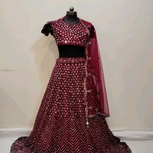 Burgundy Colour Full Mirror Worked Lehenga