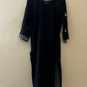 Black Chiffon Kurta With White Thread Work