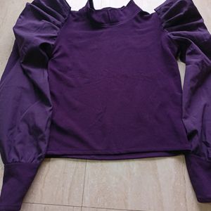 Women's Solid Round Neck Purple Tops & Tunic