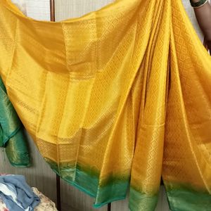 🌟🌟Yellow And Sea Green Saree