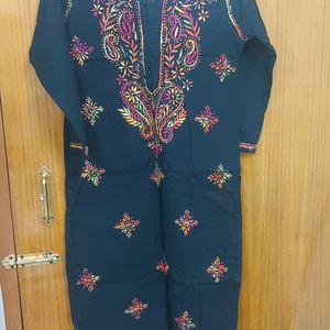 Black Multi Color Chikankari Kurta