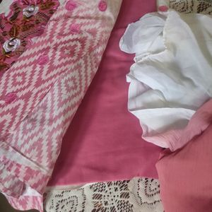 Pink White Dress Material