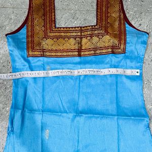 Beautiful Blue Sleeveless Kurti Made Of South Silk