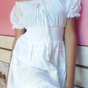 Women Solid White Off Shoulder Dress