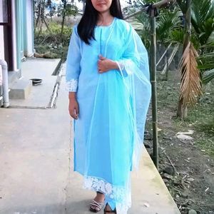 Blue Kurta Full Set With Leggings And Dupatta