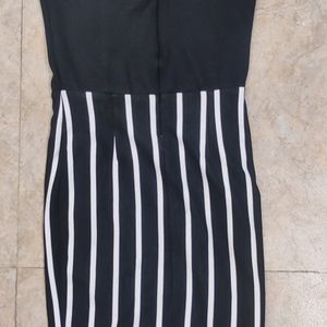 Halter-neck Black and White Striped dress