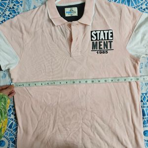 Peach And White Collared T-shirt