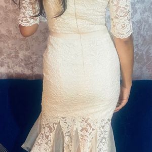 Wine Cream Fishtail Lace Party Dress