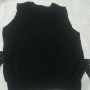 Korean inspired Black Vest With Bow Deatils