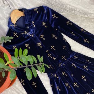 Stunning Blue Velvet Korean Dress