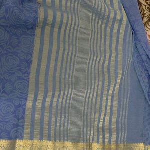 Blue Colour With Gold Border Georgette Saree