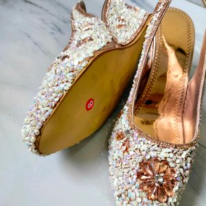 Heels Party Wear Sandal White And Rose Gold