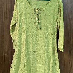 Green Sequenced Top With Contrast Printed Palazzo