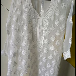 White Georgette Chikankari Kurti