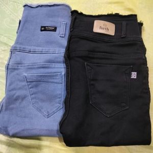 Black And Blue Denim Capri