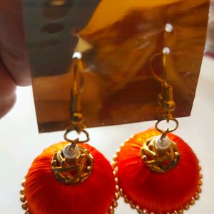 Orange Colored Silk Thread Earrings.