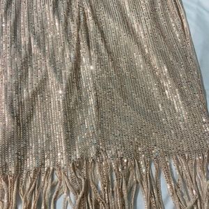 Cold-Shoulder Sequined Fringed Bodycon Cocktail Dr