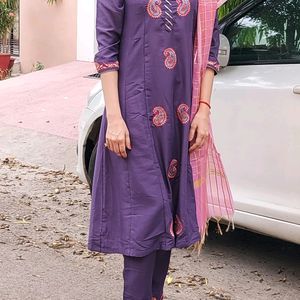 Embroidered Purple Kurta Set