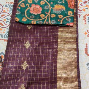 Coffee Brown Chanderi Checks Kattam Saree