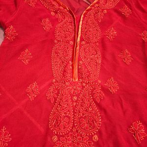 Red ♥️ Lucknowi Chiffon Kurti