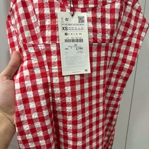 Zara Gingham Red And White Dress