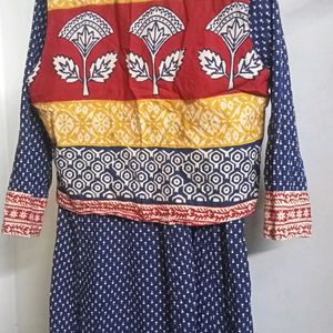 Navy Blue Anarkali Cotton Kurta With Short Jacket