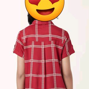 Red Checked Casual Half Sleeves Shirt Collar Women