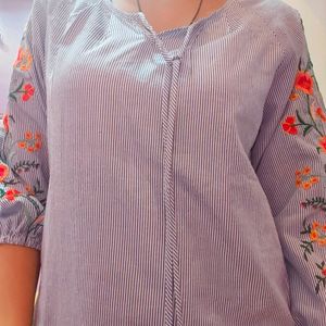 Light Blue Colour Puff Sleeves Top