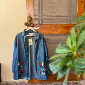 Patched Embroidered Denim Jacket