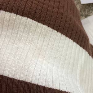 Brown and White Striped Sweater Top