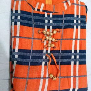 Orange Blue Check Shirt Typ Long  Frock