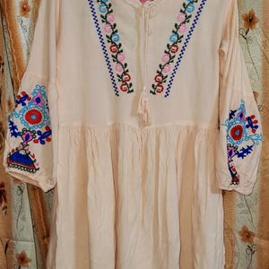 Puff Sleeves Embroidered Dress